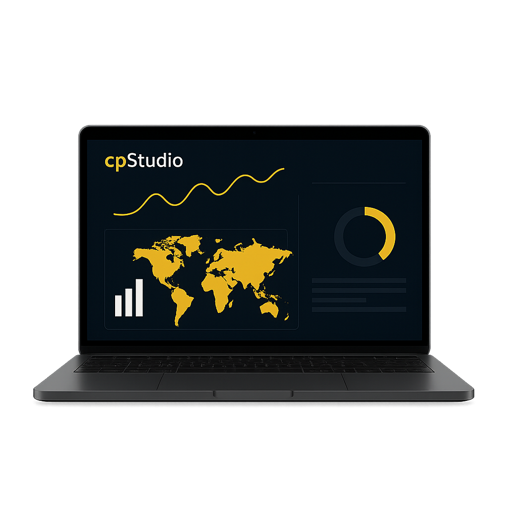 CPStudio risk dashboard on a laptop